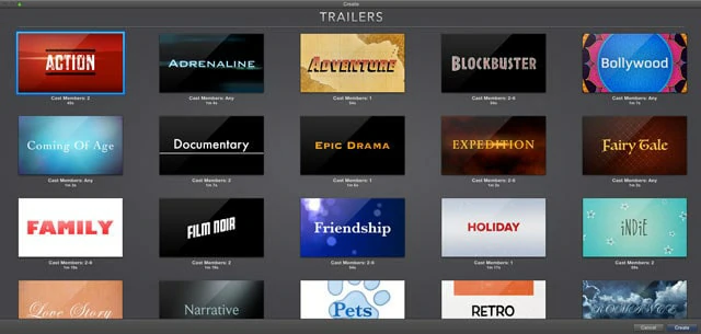 Plantillas de trailers en iMovie