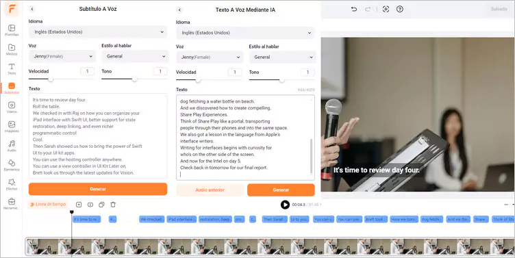 Configura el proceso de Subtítulos a Voz