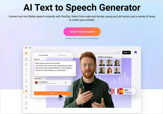 FlexClip's TTS Tool with Multiple Voices Support