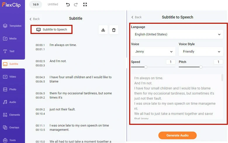 Make Settings of the Subtitle to Speech Process