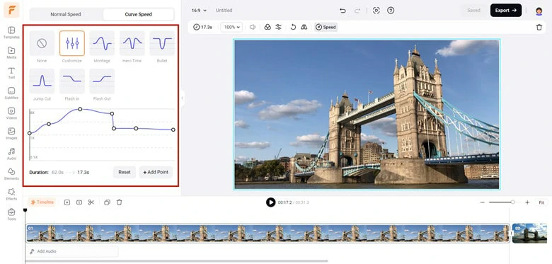 Enable the Curve Speed Feature in FlexClip to Create Time-lapse Effect