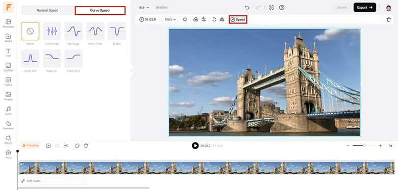 Find the Curve Speed Feature in FlexClip