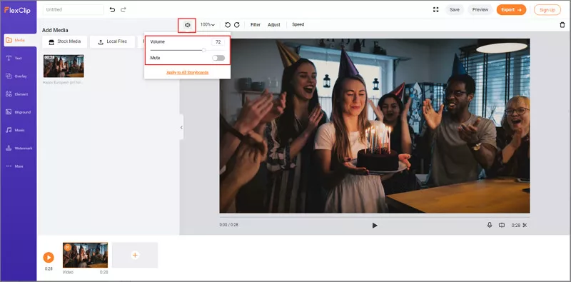 FlexClip - setting the video volume