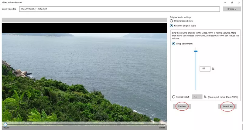 Video Volume Booster - setting the video volume