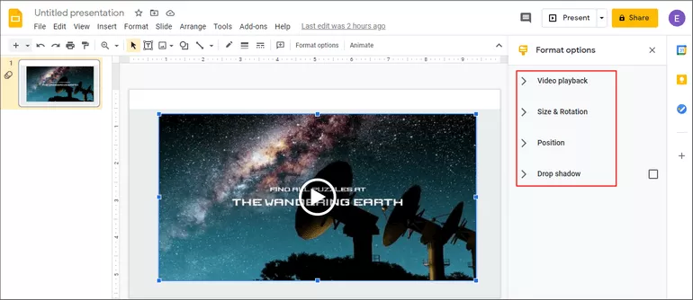 How to Embed a Video in Google Slides - Edit Inserted Video