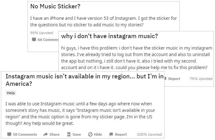 Instagram Music not Working Reports from Reddit