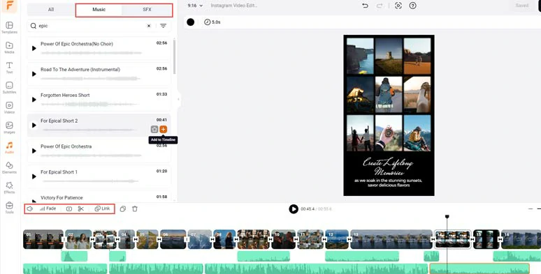 Select from diverse royalty-free music and sound effects for the sound design of Instagram videos