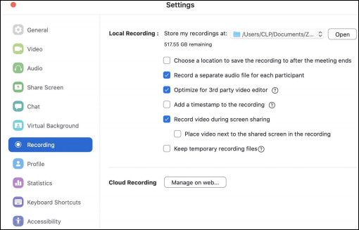 Zoom Recording Setting