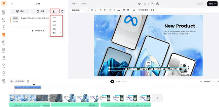 Download subtitles in SRT and other formats for repurposings