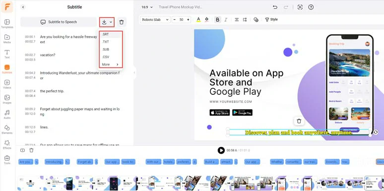 Download subtitles in SRT and other formats for repurposings