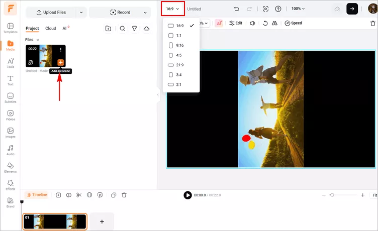 Make iPhone Video Vertical to Horizontal with FlexClip - Add