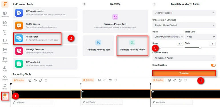 Translate Japanese Audio to English Audio