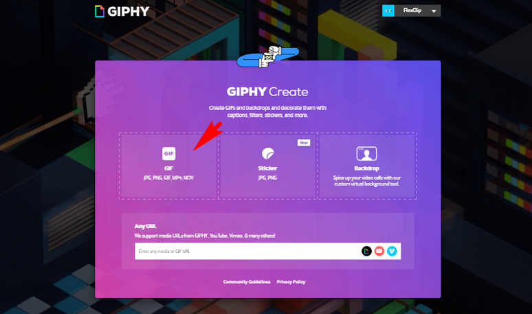 Choose GIF function in GIPHY.