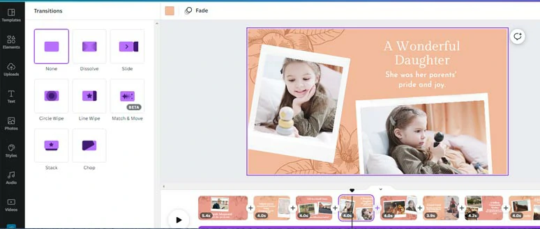 Add transitions to photo slideshows