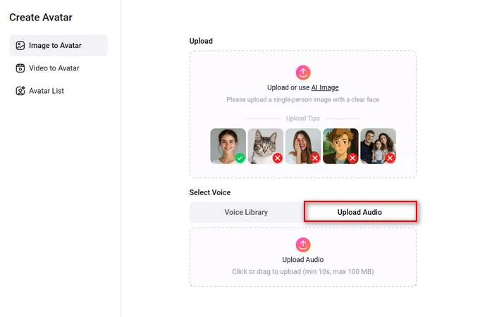 Upload Audio for Talking Avatar