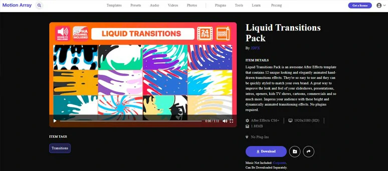 Cool liquid transition packs from Motion Array for AE