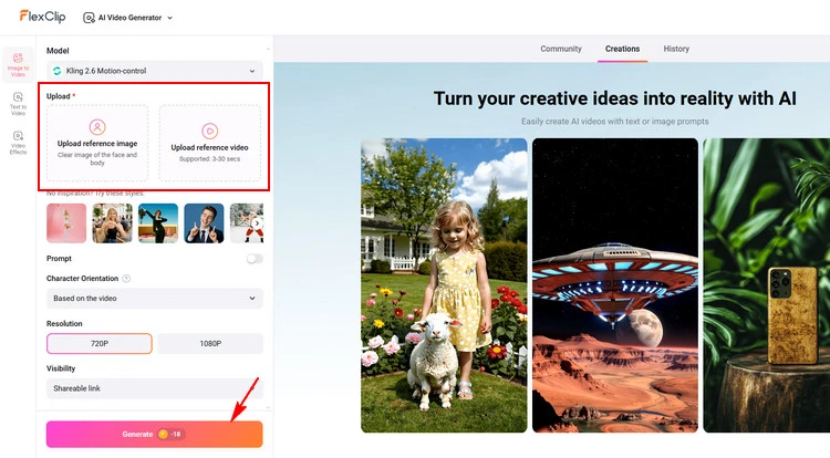 Upload Portrait to AI Video Generator - FlexClip