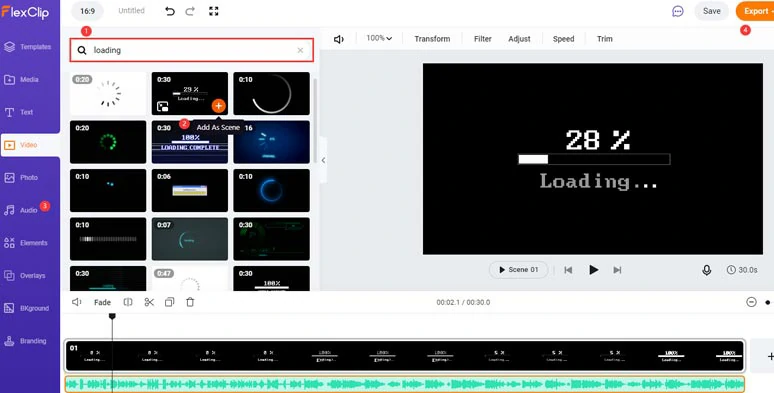 Use readymade loading screen video in FlexClip
