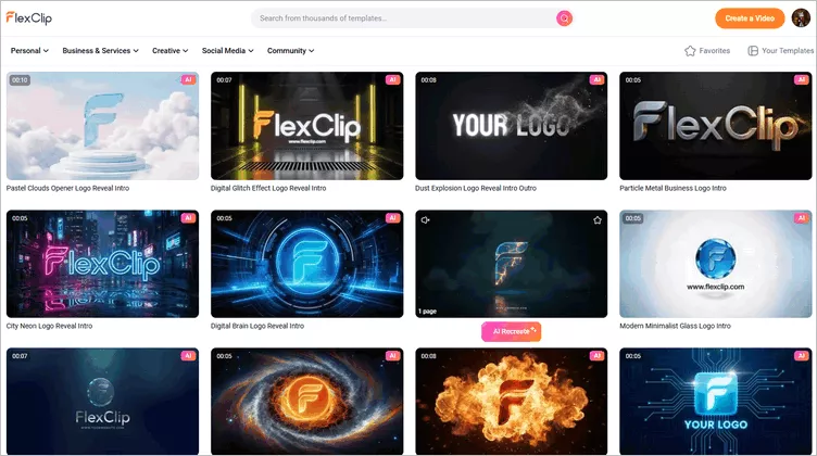 Create Logo Reveal Animation with AI Templates - Select AI Template