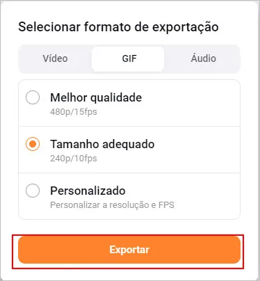 Exporte o GIF em loop