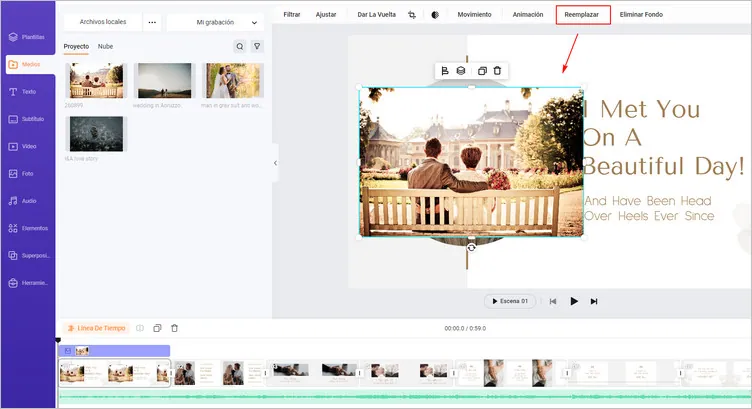 Reemplace los elementos de video predefinidos con tus fotos o videos