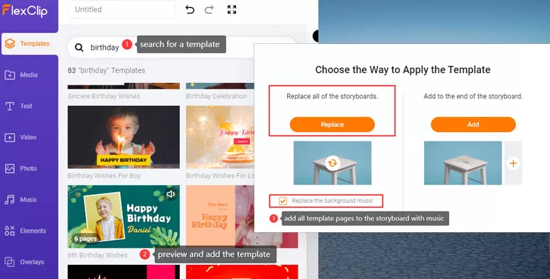 Select a photo montage template and add it to the storyboard