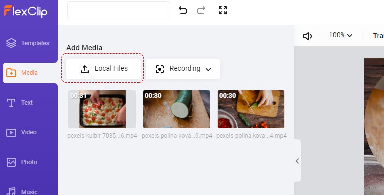 Upload video and image assets to FlexClip video maker
