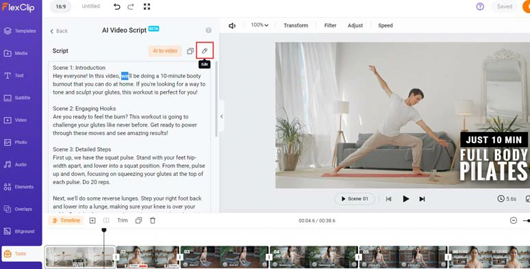 Customize the ai-generated scripts for your workout video