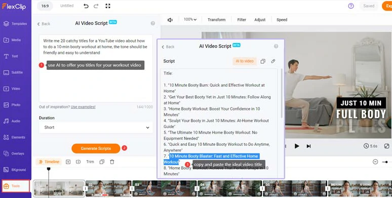 Use AI video script generator to offer you catchy workout video titles