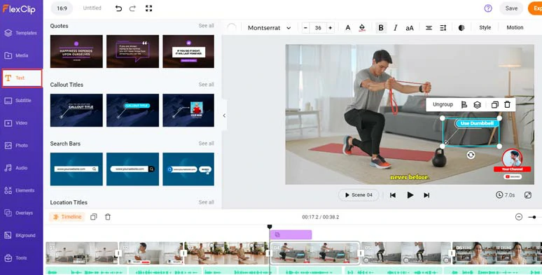Use more readymade and editable text animations for your YouTube workout video