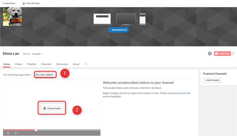 Set up the video as YouTube channel trailer - Set up