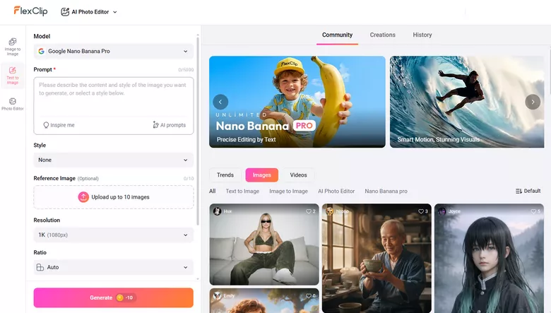 FlexClip Image Generator Interface