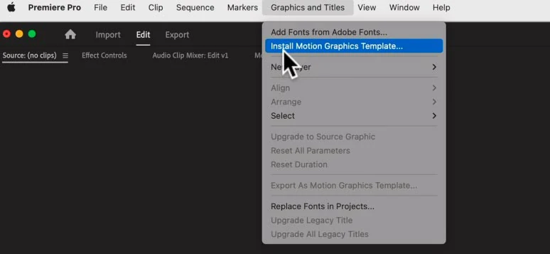 Install the motion graphics in Premiere Pro