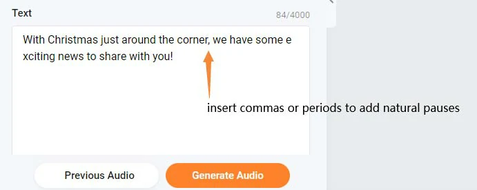 Insert commas and periods to add natural pauses to AI voices