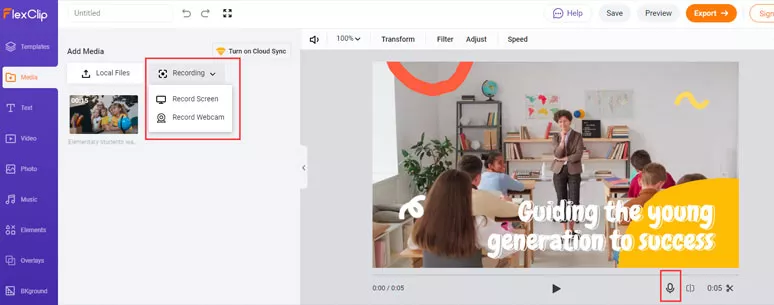 Webcam, screen, and voiceovers’ recording are readily available
