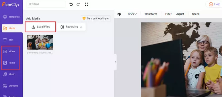 Upload your video assets or use FlexClip’s stock assets