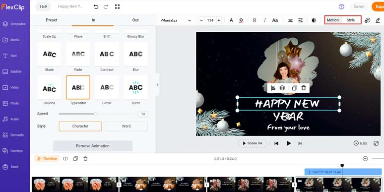Customize the text and text animations in your Happy New Year eCards