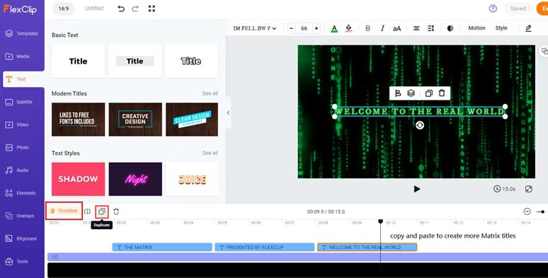 Copy and paste to create more Matrix titles