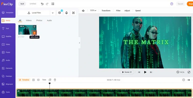 Add your video and put it under the Matrix effect overlay