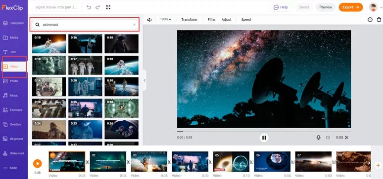 Add more scenes either from stock videos or your clips