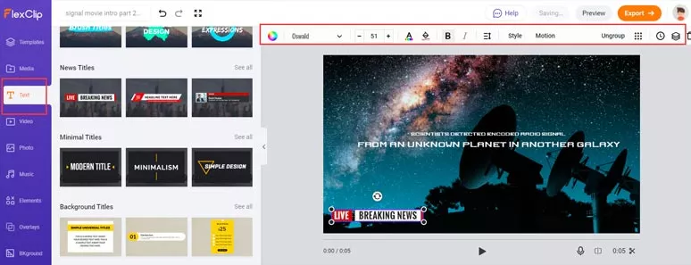 Add animated texts templates and customize the details