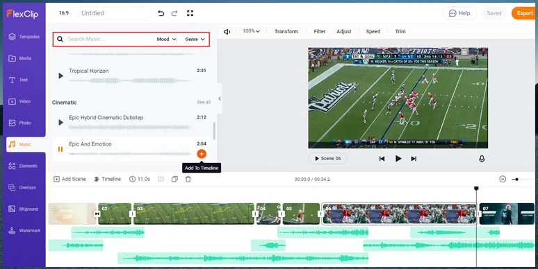 Add multiple studio-like BGM and SFX to NFL highlights video