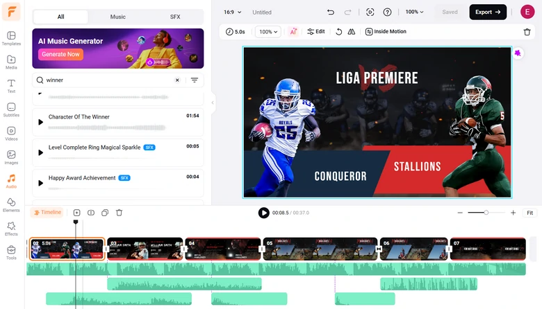 Add multiple studio-like BGM and SFX to NFL highlights video