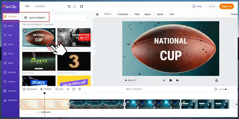 Add an NFL intro video template to the storyboard