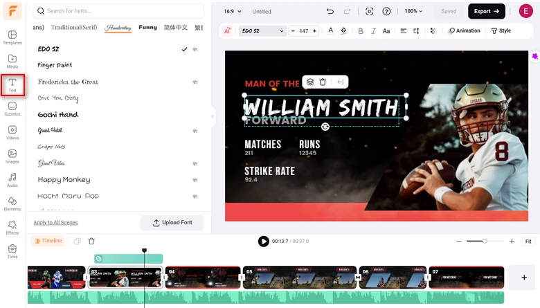 Add animated captions or elements to NFL highlights videos