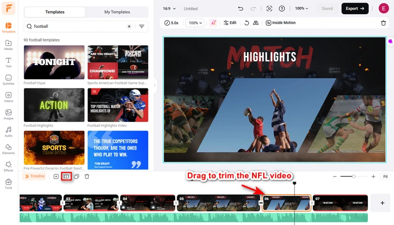 Trim, split or merge NFL footage or add video transitions