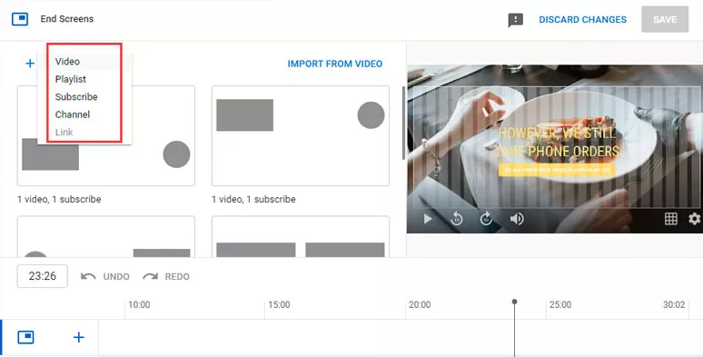 Add video elements to the YouTube outro in YouTube Studio