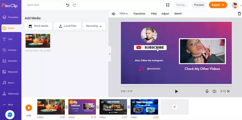 Make an outro for YouTube by FlexClip