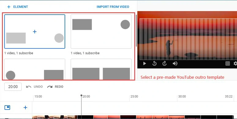 Select a pre-made YouTube outro template in YouTube Studio
