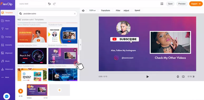 Select a free YouTube outro template